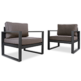Baltic Outdoor Arm Chair in Black Aluminum w/ Desert Brown Cushions (Set of 2)