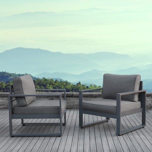Baltic Outdoor Arm Chair in Grey Aluminum with Grey Cushions (Set of 2)