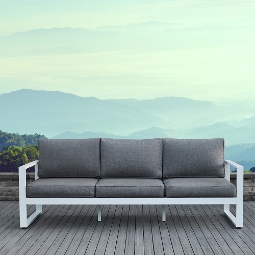 Baltic Outdoor Sofa in White Aluminum with Grey Cushions