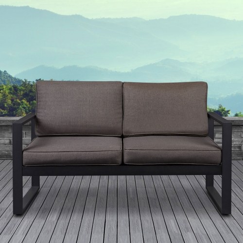 Baltic Outdoor Loveseat in Black Aluminum & Desert Brown Fabric