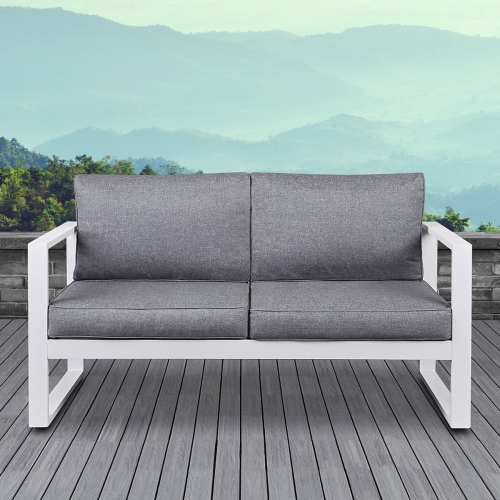 Baltic Outdoor Loveseat in White Aluminum & Gray Fabric