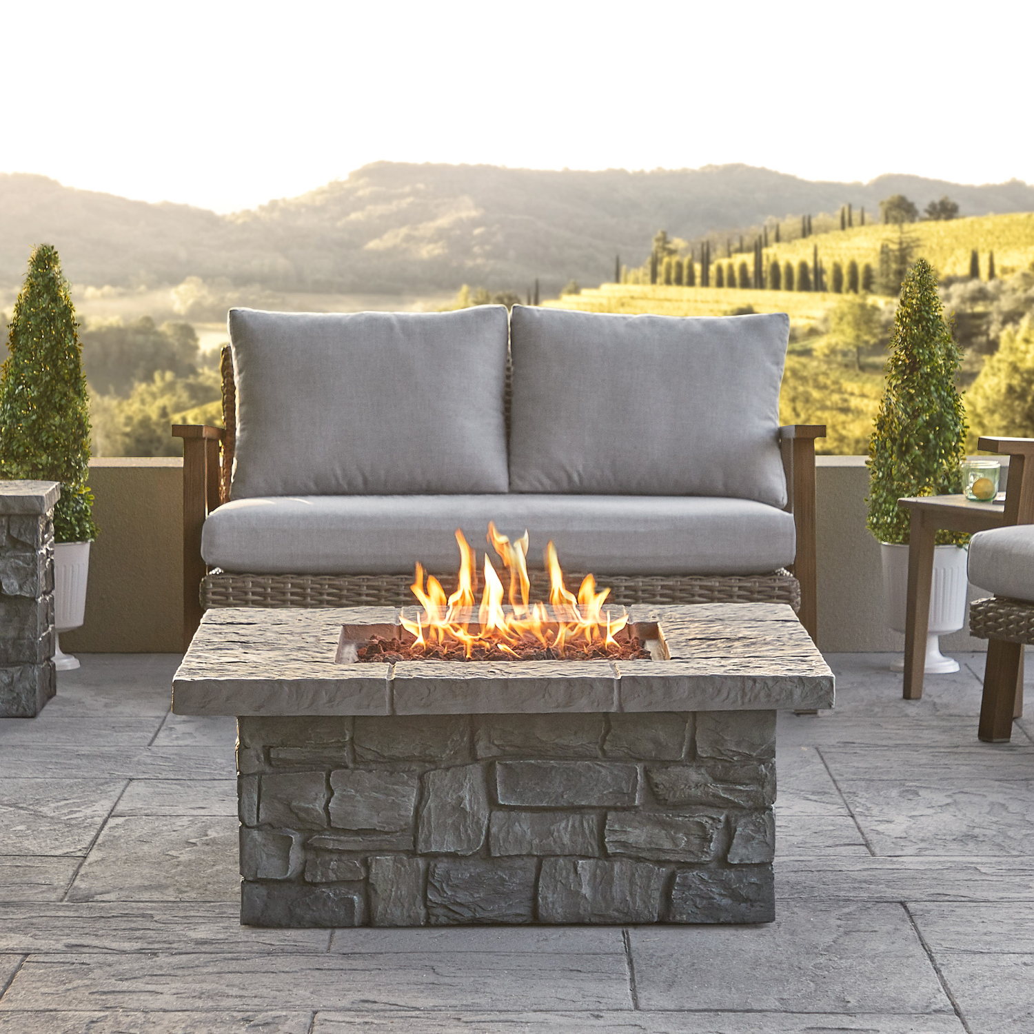 Real Flame C11811LP-GRY Sedona Square Propane Fire Table in Gray Faux Stone  w/ Gas Conversion