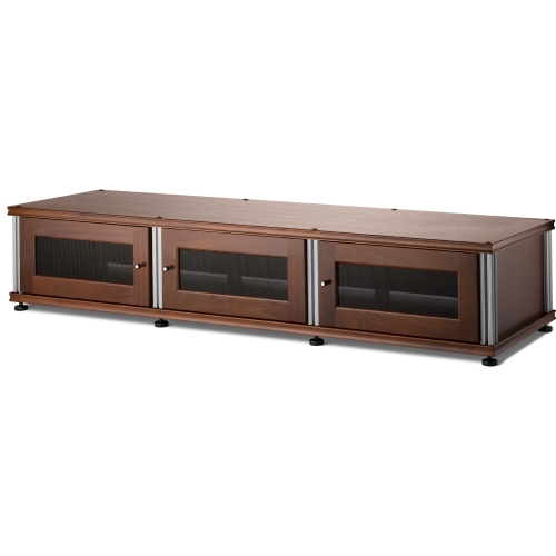 Synergy 133 Triple Width 65" AV Cabinet TV Stand in Walnut, Mesh Doors & Aluminum Frame