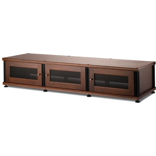 Synergy 133 Triple Width 65" AV Cabinet TV Stand in Walnut, Mesh Doors & Black Frame
