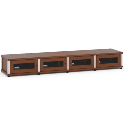Synergy 147 Quad Width 87" AV Cabinet TV Stand in Cherry, Mesh Doors & Aluminum Frame