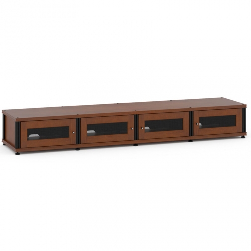 Synergy 147 Quad Width 87" AV Cabinet TV Stand in Cherry, Mesh Doors & Black Frame
