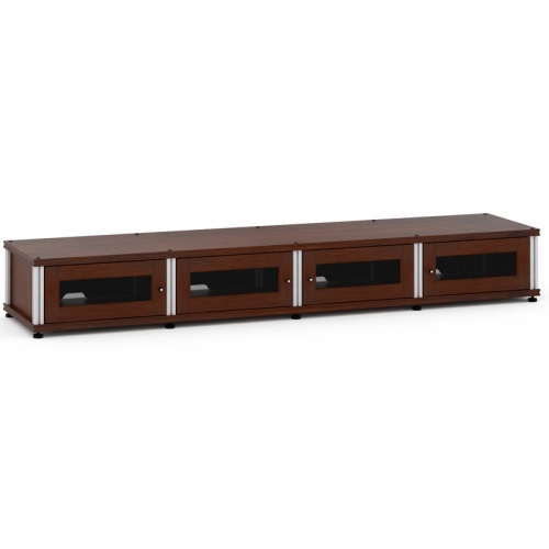 Synergy 147 Quad Width 87" AV Cabinet TV Stand in Walnut, Mesh Doors & Aluminum Frame