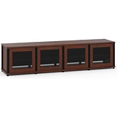 Synergy 247 Quad Width 87" AV Cabinet TV Stand in Walnut, Mesh Doors & Black Frame