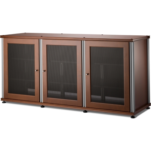 Synergy 337 Triple Width 65" AV Cabinet TV Stand in Cherry, Mesh Doors & Aluminum Frame