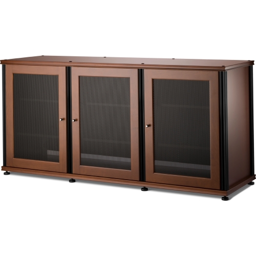 Synergy 337 Triple Width 65" AV Cabinet TV Stand in Cherry, Mesh Doors & Black Frame
