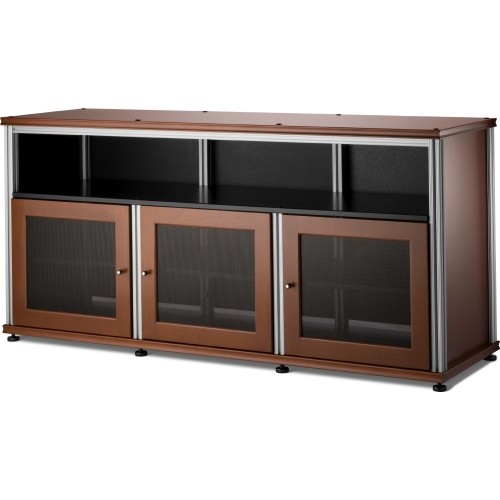 Synergy 339 Triple Width 65" AV Cabinet TV Stand in Cherry, Mesh Doors & Aluminum Frame