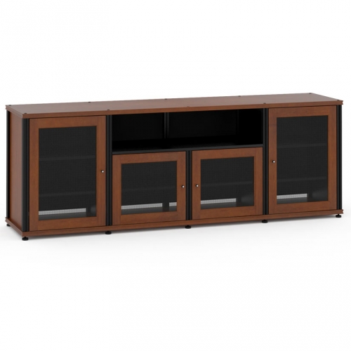 Synergy 345 Quad Width 87" AV Cabinet TV Stand in Cherry, Mesh Doors & Black Frame