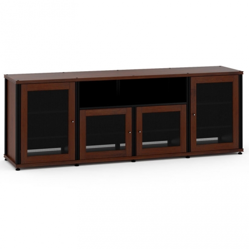 Synergy 345 Quad Width 87" AV Cabinet TV Stand in Walnut, Mesh Doors & Black Frame