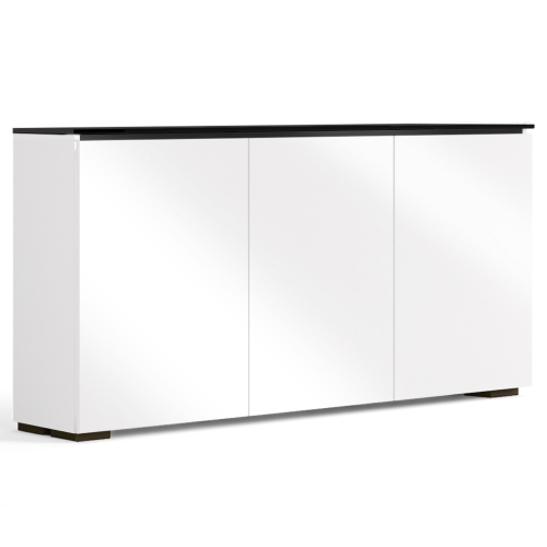 Miami 337 64" Low Profile Wall Cabinet TV Stand in Gloss Warm White with Black Top