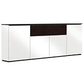 Miami 345 88" Low Profile Wall Cabinet TV Stand in Gloss Warm White with Black Top