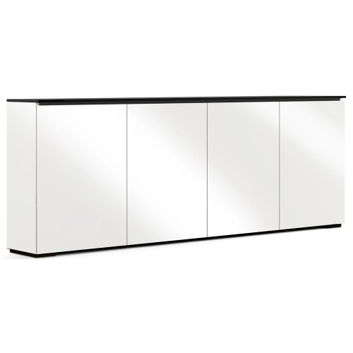 Miami 347 88" Low Profile Wall Cabinet TV Stand in Gloss Warm White with Black Top