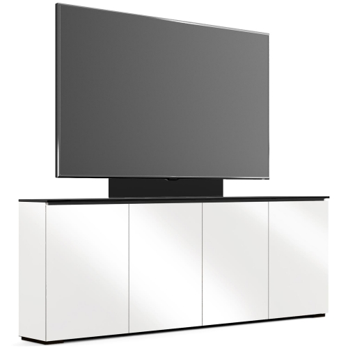 Miami 347 88" Low Profile Wall Cabinet TV Stand with Mount in Gloss Warm White with Black Top