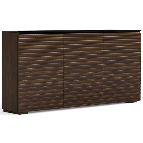 Zurich 337 64" Low Profile Wall Cabinet TV Stand in Linear Texture Brown with Black Top