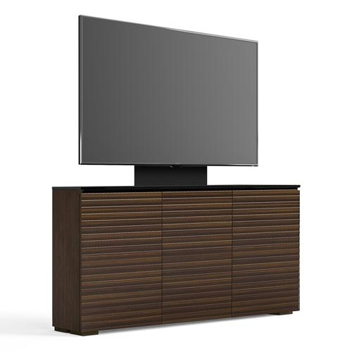 Zurich 337 64" Low Profile Wall Cabinet TV Stand with Mount in Linear Texture Brown with Black Top