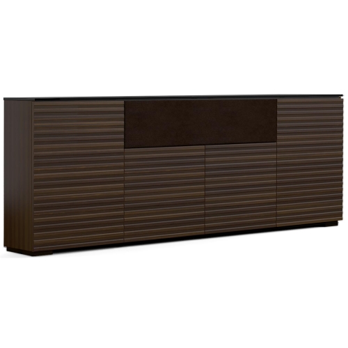 Zurich 345 88" Low Profile Wall Cabinet TV Stand in Linear Texture Brown with Black Top