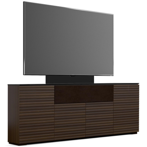 Zurich 345 88" Low Profile Wall Cabinet TV Stand with Mount in Linear Texture Brown with Black Top