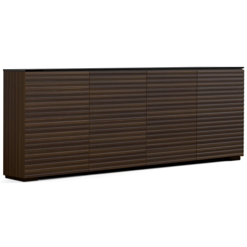 Zurich 347 88" Low Profile Wall Cabinet TV Stand in Linear Texture Brown with Black Top