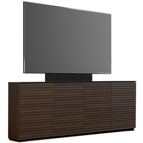 Zurich 347 88" Low Profile Wall Cabinet TV Stand with Mount in Linear Texture Brown with Black Top