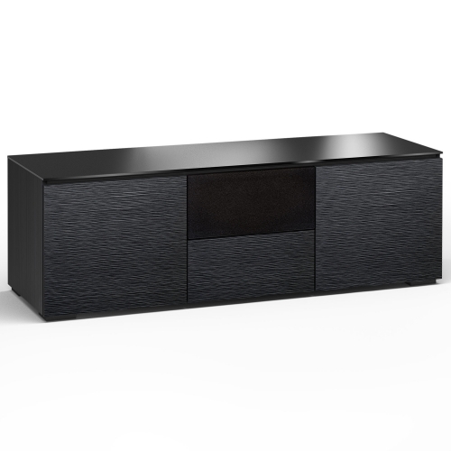 Chicago 236 65" TV Stand AV Cabinet in Textured Black with Black Glass