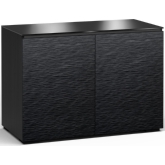 Chicago 323 44" TV Stand Cabinet in Textured Black Oak w/ Black Glass Top