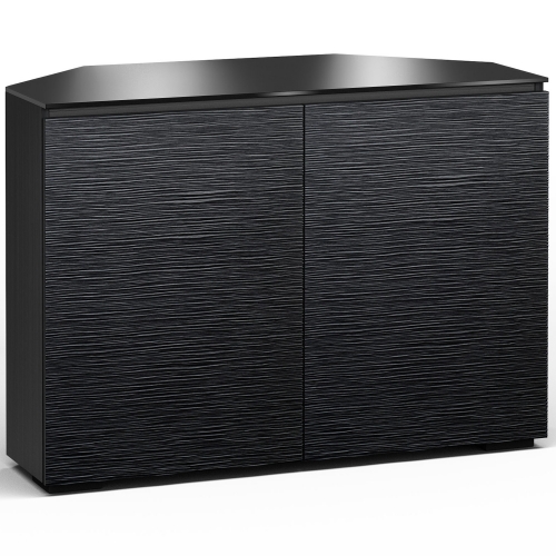 Chicago 323CR 44" Corner TV Stand AV Cabinet in Textured Black with Black Glass