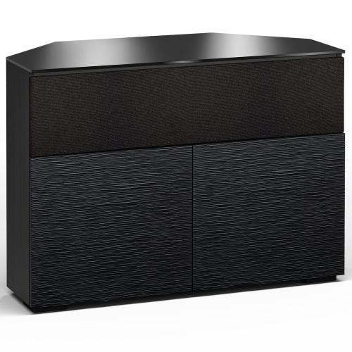 Chicago 329CR 44" Corner TV Stand AV Cabinet in Textured Black with Black Glass