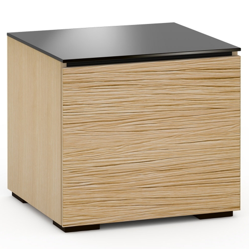 Denver 217SE Subwoofer Enclosure in Textured Natural Oak with Brown Glass Top