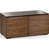 Denver 221 44" TV Stand Cabinet in Textured Medium Walnut w/ Chocolate Brown Glass Top