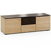 Denver 236 64" TV Stand AV Cabinet in Textured Natural Oak with Brown Glass Top
