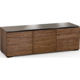 Denver 237 64" TV Stand Cabinet in Textured Medium Walnut w/ Chocolate Brown Glass Top
