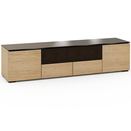 Denver 245 85" TV Stand AV Cabinet in Textured Natural Oak with Brown Glass Top