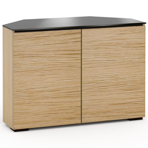 Denver 323CR 44" Corner TV Stand AV Cabinet in Textured Natural Oak with Brown Glass Top