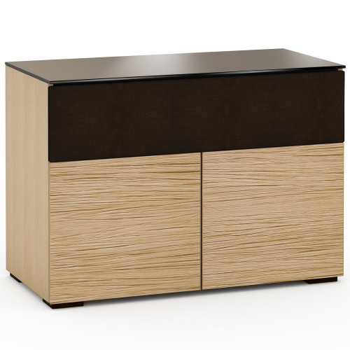 Denver 329 44" TV Stand AV Cabinet in Textured Natural Oak with Brown Glass Top