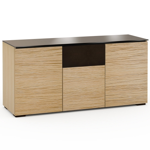 Denver 336 64" TV Stand AV Cabinet in Textured Natural Oak with Brown Glass Top