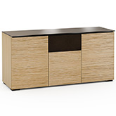 Denver 336 64" TV Stand AV Cabinet in Textured Natural Oak with Brown Glass Top