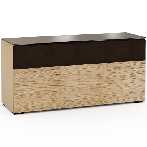 Denver 339 64" TV Stand AV Cabinet in Textured Natural Oak with Brown Glass Top