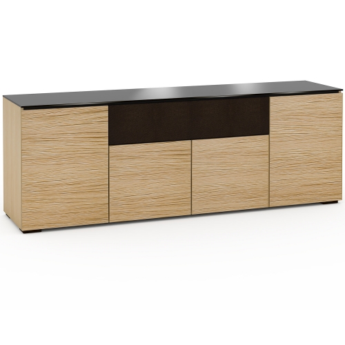 Denver 345 85" TV Stand AV Cabinet in Textured Natural Oak with Brown Glass Top