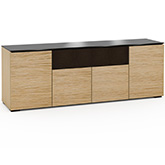 Denver 345 85" TV Stand AV Cabinet in Textured Natural Oak with Brown Glass Top