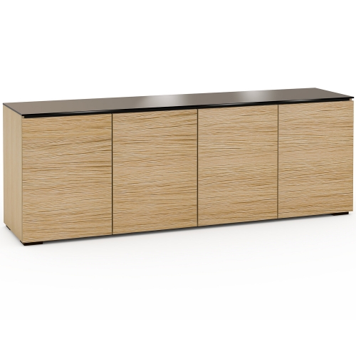 Denver 347 85" TV Stand AV Cabinet in Textured Natural Oak with Brown Glass Top