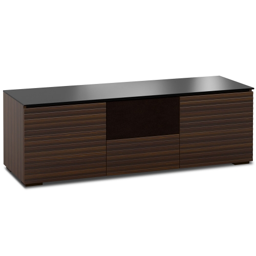 Zurich 236 64" TV Stand AV Cabinet in Linear Texture Brown with Black Glass Top