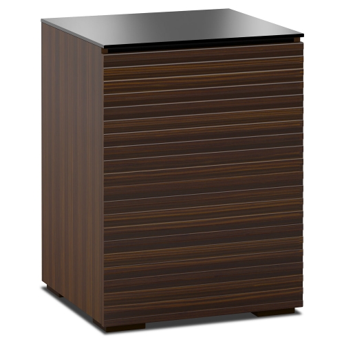 Zurich 317 AV Cabinet in Linear Texture Brown with Black Glass Top
