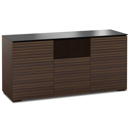 Zurich 336 64" TV Stand AV Cabinet in Linear Texture Brown with Black Glass Top