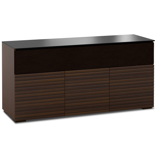 Zurich 339 64" TV Stand AV Cabinet in Linear Texture Brown with Black Glass Top