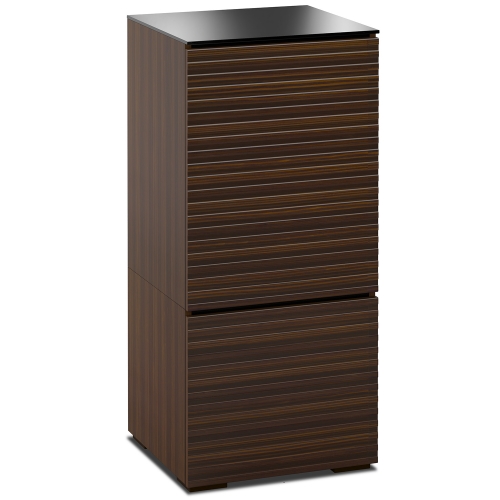 Zurich 517 AV Cabinet in Linear Texture Brown with Black Glass Top