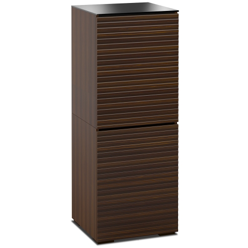 Zurich 617 AV Cabinet in Linear Texture Brown with Black Glass Top